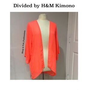Vibrant Neon Salmon Coral Open Front Cardigan Kimono